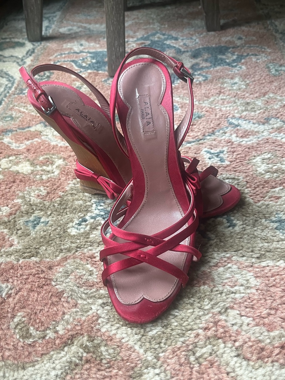 Alia Red satin strappy  Wedge Sandals